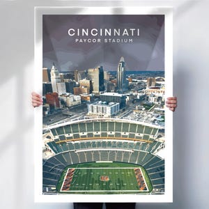 Cincinnati Travel Print - Paycor stadium Poster - Retro Travel Decor - Special Location Gift - Travel Prints
