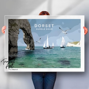 Durdle Door Travel Print - Dorset Travel Poster - England Art Lover Gift - Jurassic Coast Print - England Wall Art Print