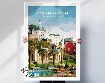 Portmeirion, travel print or canvas, North Wales coastal village wall art