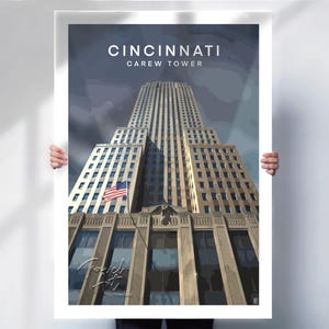 Cincinnati Travel Print - Carew Tower Art Deco Poster - Retro Travel Decor - Special Location Gift - Travel Prints