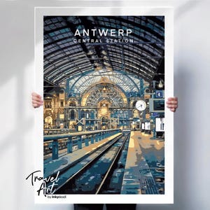 Travel Poster: Antwerp Central Station - Belgian Railway Art