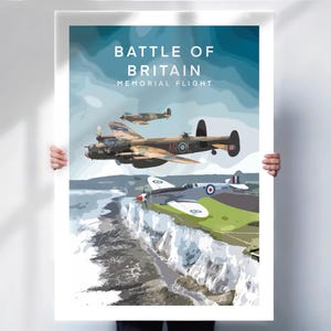 RAF Battle of Britain Poster - Spitfire, Hurricane and Lancaster bomber - Dover - Travel Prints