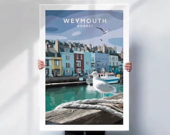 Weymouth Poster , Weymouth print , Dorset Poster , Dorset print , Retro travel poster , special place gift