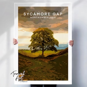 Sycamore Gap print , Northumberland travel poster , Hadrians Wall wall art ,  sycamore gap poster , Sycamore gap tree , special place gift