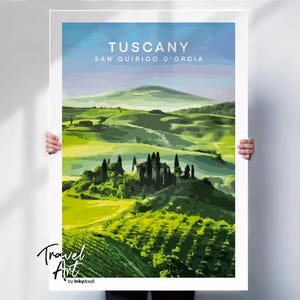 Tuscany Art Print: Italy Travel Poster (Cypress Trees, Hills)
