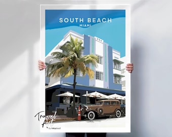 Miami South Beach Art Deco, travel Print, Framed or Canvas, Florida USA architecture wall art