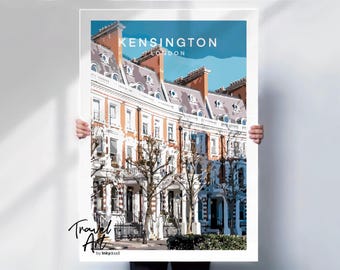 Kensington London travel Print, Framed or Canvas, Urban Streets and Landmark Architecture for city lovers