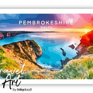 Pembrokeshire Druck, Wales Druck, Wales Reiseplakat, Pembrokeshire Plakat, Pembrokeshire Reiseplakat, besonderes Platzgeschenk