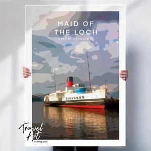 Loch Lomond Scotland Print - Scottish Highlands Travel Poster - Maid of the Loch Art - travel prints