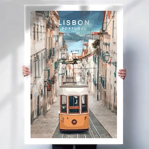 Portugal travel print , Lisbon travel Poster , vintage street car tram , canvas or print option
