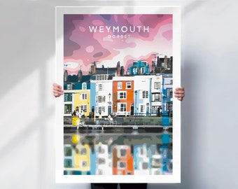 Dorset Poster , Weymouth Poster , Weymouth print , Dorset print , Retro travel poster , special place gift