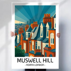 Muswell Hill North London, Travel print or canvas option, Retro wall art, Bold city view poster, Refreshingly different design