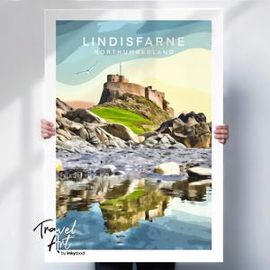 Lindisfarne travel art poster , Holy island print , Northumberland travel Poster , special place gift