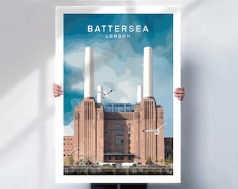 Battersea Power Station Wall Art Print - London Skyline Travel Poster