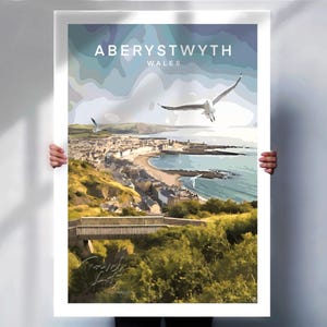 Aberystwyth Travel Print – Welsh Coastal Wall Art | Wales Poster | Cymru Home Decor | Seaside Town Illustration | Print & Canvas Options