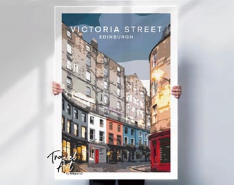 Edinburgh Travel Art Print, Victoria Street Colourful Poster