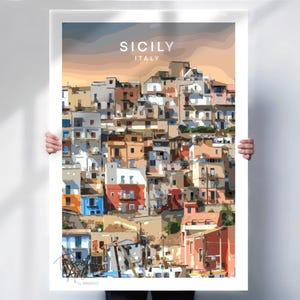 Sicily Travel Art Print: Retro Coastal Italy (Wall Decor)