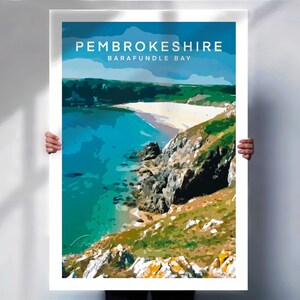 Barafundle Bay Poster – Pembrokeshire Beach Art Print – Coastal Wall Décor – Welsh Seaside Gift – Retro Travel Style