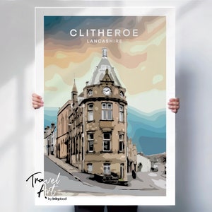 Clitheroe Druck, Lancashire Reisedruck, Clitheroe Wandkunst, Lancashire Reiseplakat, Reisedruck, besonderes Geschenk