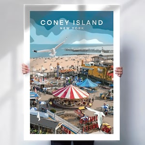 Coney Island travel print - New York poster - Fairground wall art