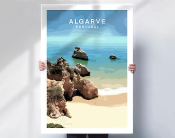 Algarve travel Print, Framed or Canvas, Portugal beach coastline wall art