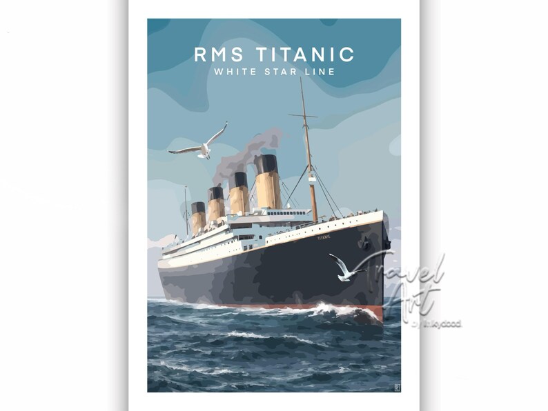 Impresión o lienzo de viaje del RMS Titanic, póster marítimo minimalista, decoración del hogar con historia náutica imagen 2