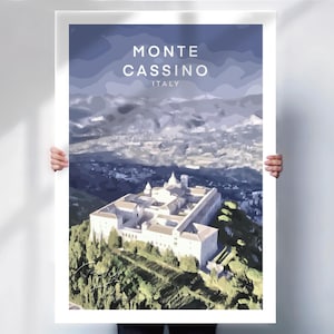 Italy travel print , Monte Cassino poster , Italian wall art , Italy travel poster , special place gift .