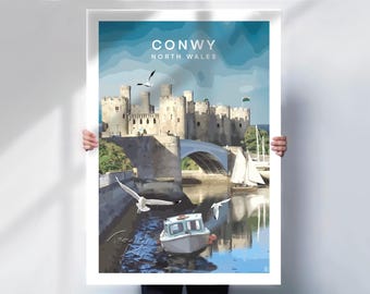 Conwy Castle North Wales poster, historic coastal wall art