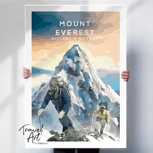Mount Everest Travel print  , Himalaya print  , Sir Redmond Hillary and Tenzing Norgay , travel poster