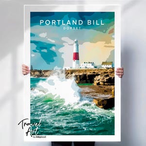 Portland Bill Druck, Dorset Reiseplakat, Leuchtturm Wandkunst, Dorset Reiseplakat, Reisedruck, besonderes Platzgeschenk.