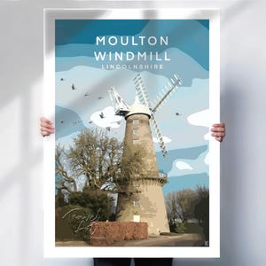 Moulton Windmill Print or Canvas | Tallest Tower Mill in Britain | Lincolnshire Travel Poster | Historic Windmill Art | Countryside Decor