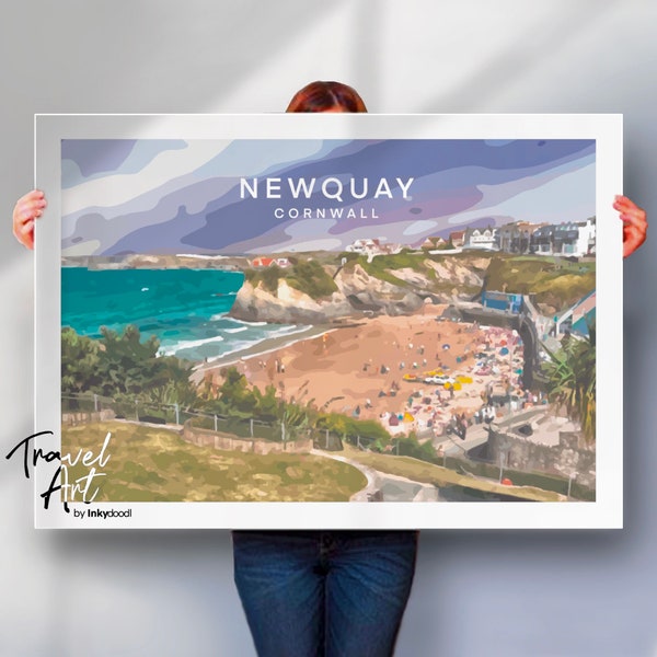 Impression de Newquay, art mural de surf, impression de Cornouailles, affiche de voyage en Cornouailles, affiche de Newquay, impression de surf, cadeau pour endroit spécial