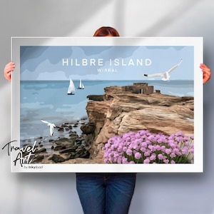 Hilbre Island Travel print  , Wirral wall art ,  West Kirby print ,  Travel poster