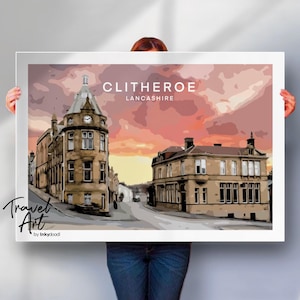Clitheroe Travel print , Lancashire print , Clitheroe wall art , Lancashire travel poster , travel print , special place gift