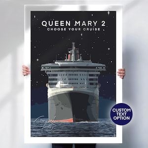 Cruise Ship travel Print: Retro Starry Night Ocean Liner, Personalized