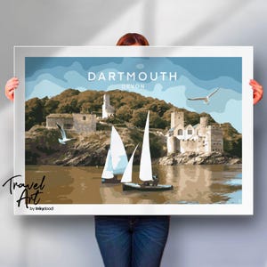 Dartmouth print , Devon travel print , Dartmouth Castle , Devon travel poster  , special place gift  .