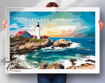 Portland Head Lighthouse, travel Print, Framed or Canvas, Maine USA coastal lighthouse wall art