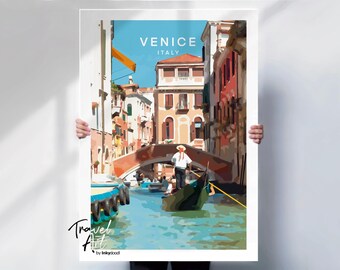 Venice Travel Poster: Gondola on Canal, Italy Minimalist Art