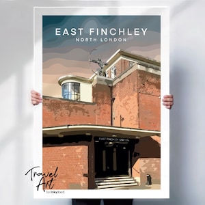 East Finchley Print - Nord London Reise Poster - Retro Ort Geschenk