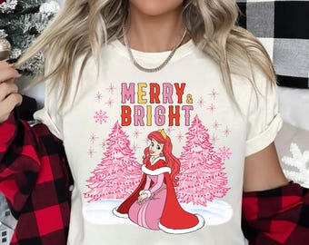 Disney Ariel Weihnachtshemd, fröhliches und helles Tshirt, Disney-Weihnachtsfeier-Shirt, Ariel Prinzessin T-Shirt, Disneyland-Familienausflug-Hemd