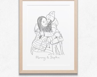 Custom Line Art, Mothers Day Gift, Custom Drawing From Photo, Mothers Day Gift, Personalized Gifts For Mom, Hand Drawn Gift, Mommy, Mum