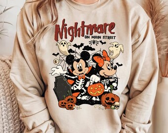 Disneyworld Mickey Sweatshirt, Nightmare On Main Street Shirt, Halloween Party Tee, Mickey Minnie Pumpkin Tshirt, Disneyland Trip Shirt