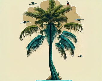 Vintage style beach with palm tree print