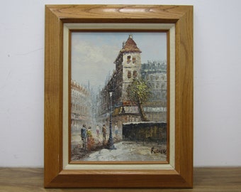 Vintage Original Hand-Painted Parisian Street Scene Artwork by Caroline Burnett in Wooden Frame - Oil on Canvas - 57cm x 46cm