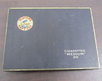 Vintage Player's Navy Cut Medium 50 Cigarettes Tin / Case - John Player & Sons Collectible Tobacciana c.1940s