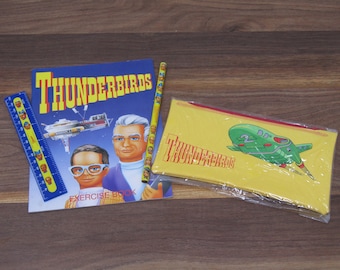 Vintage Thunderbirds Stationery Set Highgrove (1992) Pencil Case, Ruler, Etc. Gerry Anderson Retro 90s TV Collectible Merch NEW + UNUSED