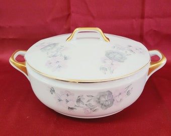 Vintage Epiag Czechoslovakia 5082 Round Casserole w/Cover Bowl Floral Pink Gold