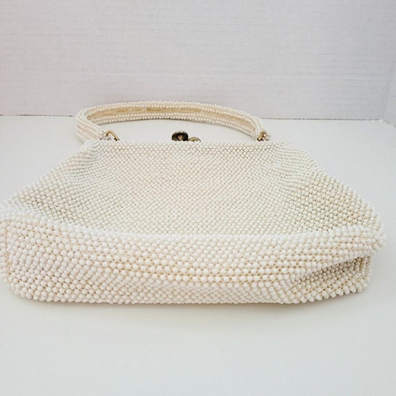 Vintage Lumured USA Bag Beaded Ivory Cream Kisslo… - image 10