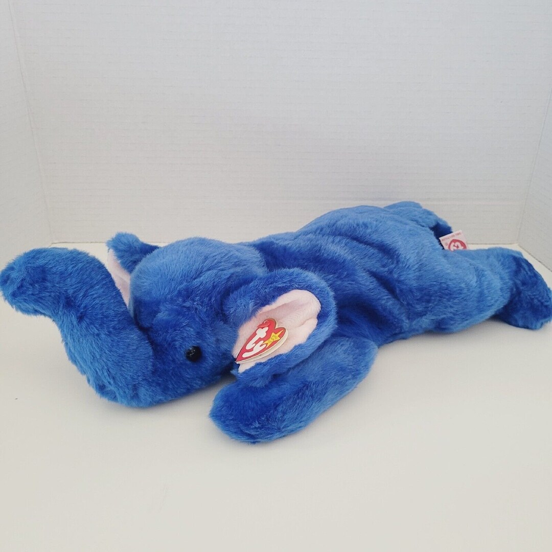 TY Beanie Original Buddy peanut Royal Blue Elephant With Tags 1998