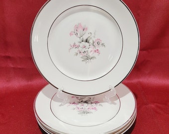 4 8" Dessertsalatteller Embassy USA Vitrified China Pink Grey Floral White